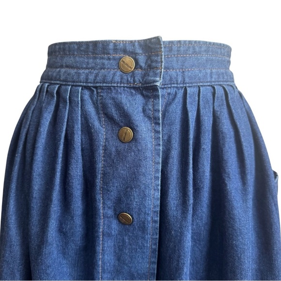 Vintage GABRIELLA Blue Denim Skirt Pleated Button-Front Women’s Size 10 - Picture 5 of 9
